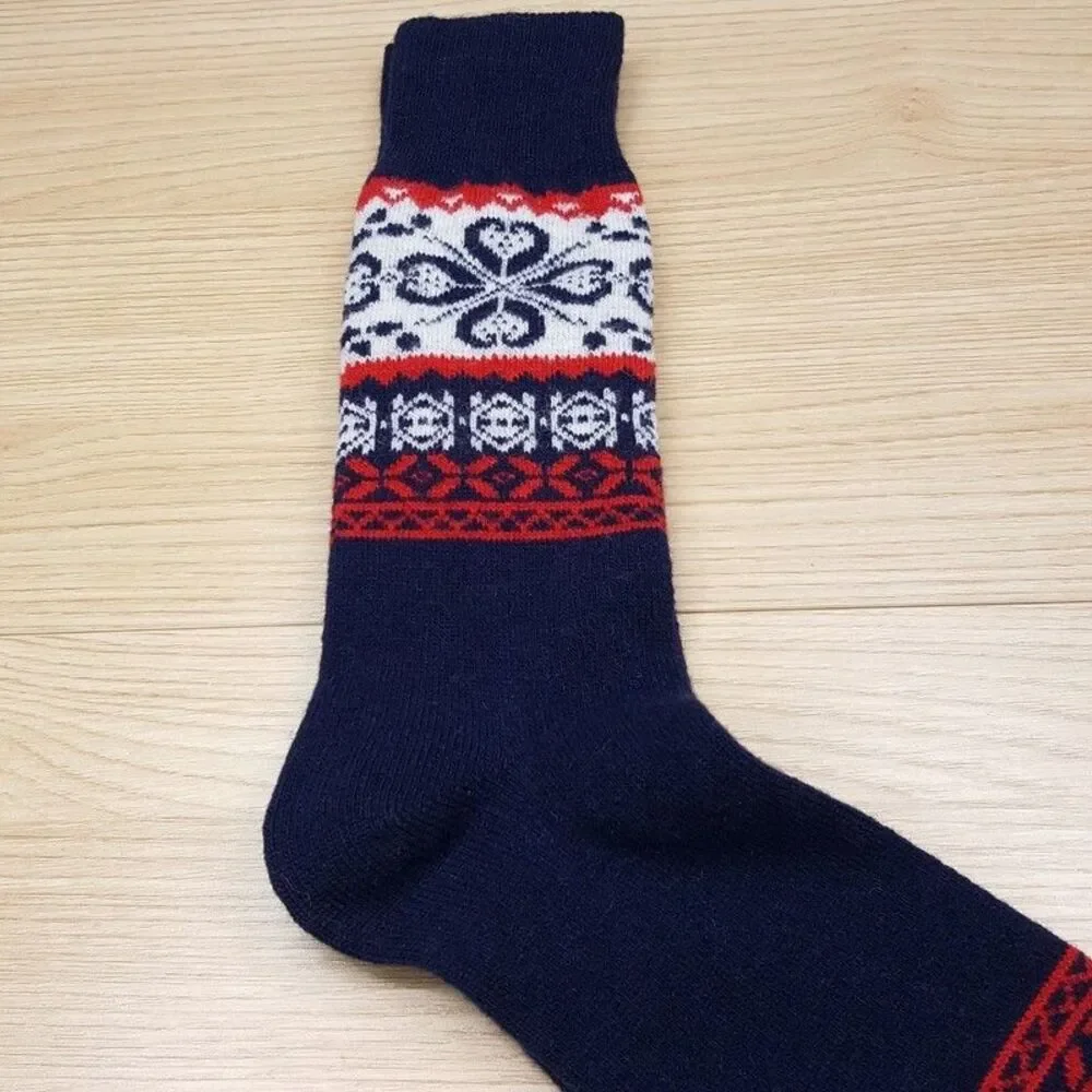 POLO RALPH LAUREN Crew Dress Socks Mens Navy Fair Isle Wool Blend Cozy Knit